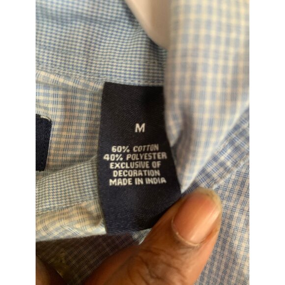 Chaps Mens Blue Gingham Short-Sleeve Button-Down Shirt M Easy Care Cotton/Poly B - Picture 5 of 7